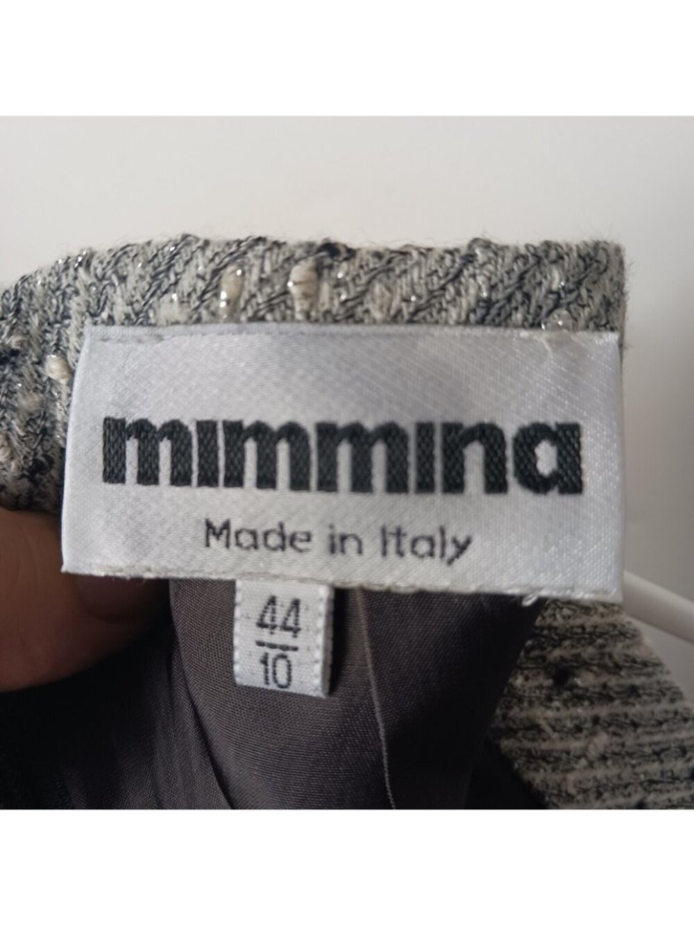 Mimmina Italy Tweed Sparkle Skirt Suit Set Womens 10 Gray Career Vintage Blazer - Picture 7 of 16